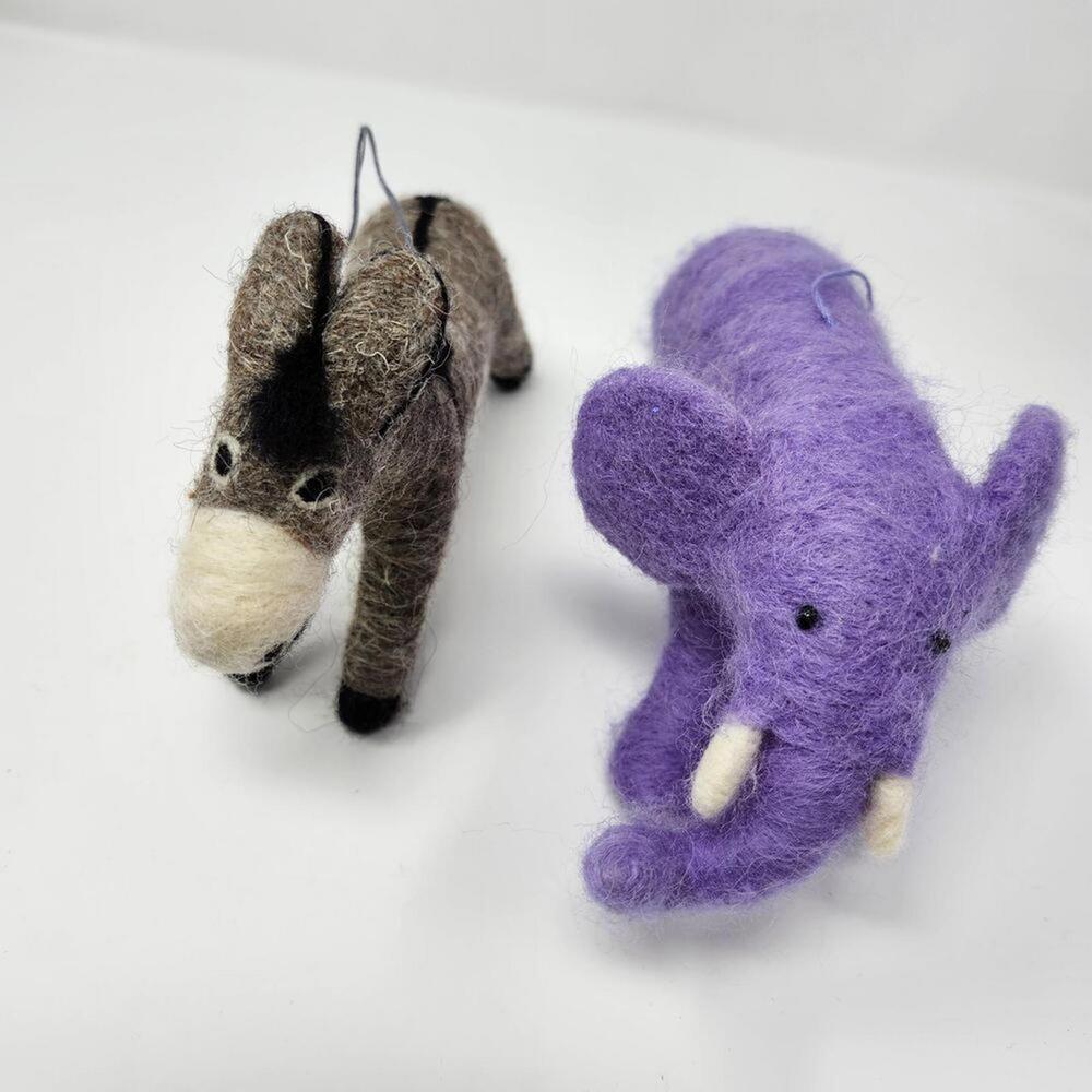 Felted‎ Wool Donkey and Purple Elephant 7 Inches Long